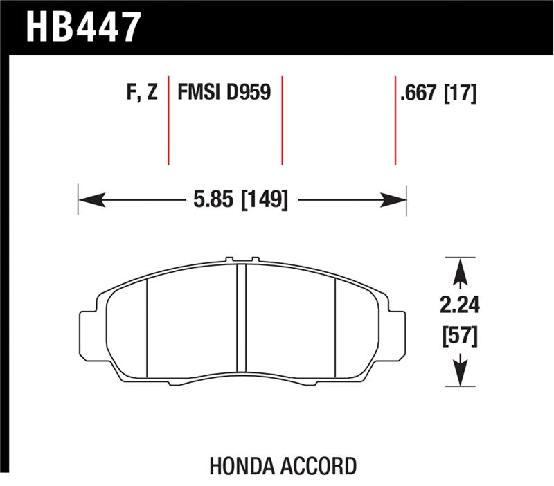 Honda Accord Brake Pad Set - Front - Hawk Performance - HPS Performance Street Compound - `03-`04